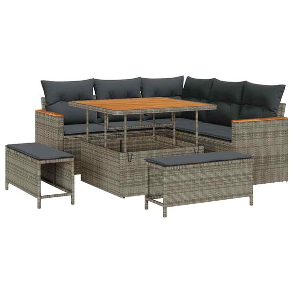 vidaXL Gartensofa-set mit Kissen 8 pcs Grau Poly Rattan