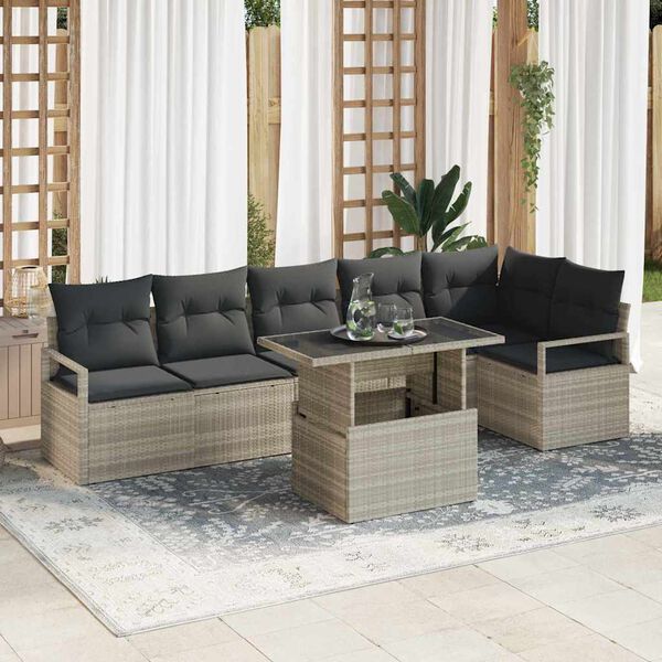 vidaXL Gartensofa-set mit Speicher 7 pcs Hellgrau Poly-Rattan