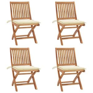 vidaXL Klappst&uuml;hle mit Kissen, 4-teilig, Massivholz Teakholz