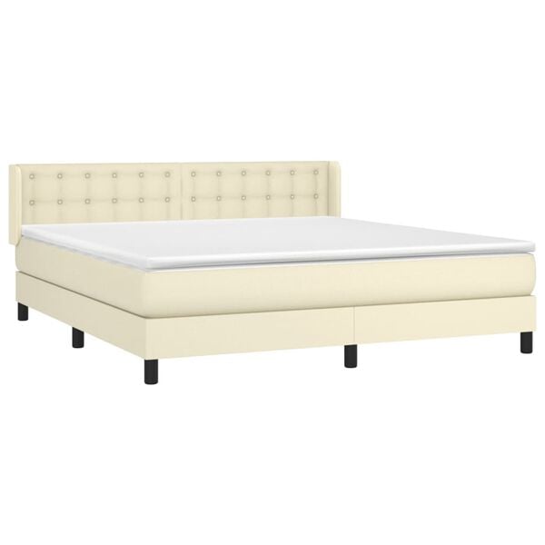 vidaXL Boxspringbett mit Matratze Creme 180x200 cm Kunstleder