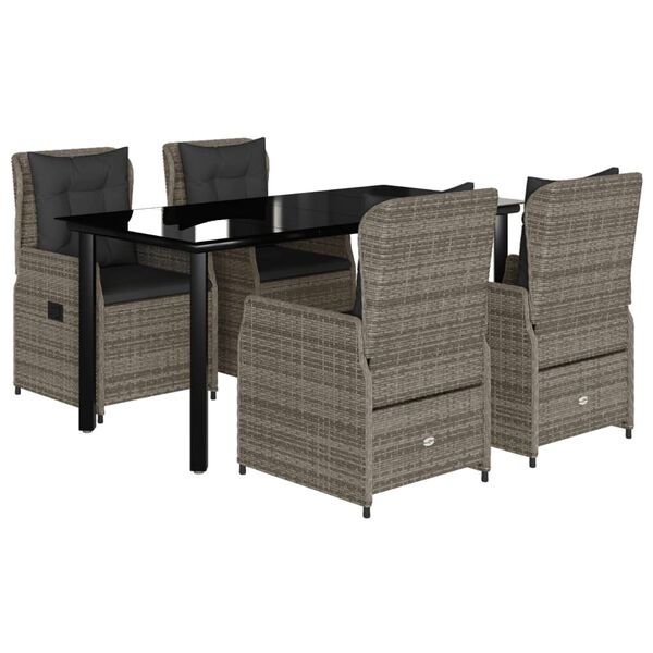 vidaXL 5-tlg. Garten-Essgruppe mit Kissen Grau Poly Rattan