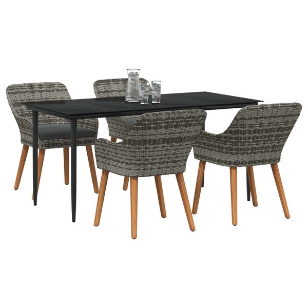vidaXL Garten Essgruppe mit Kissen 5 pcs Grau Poly-Rattan