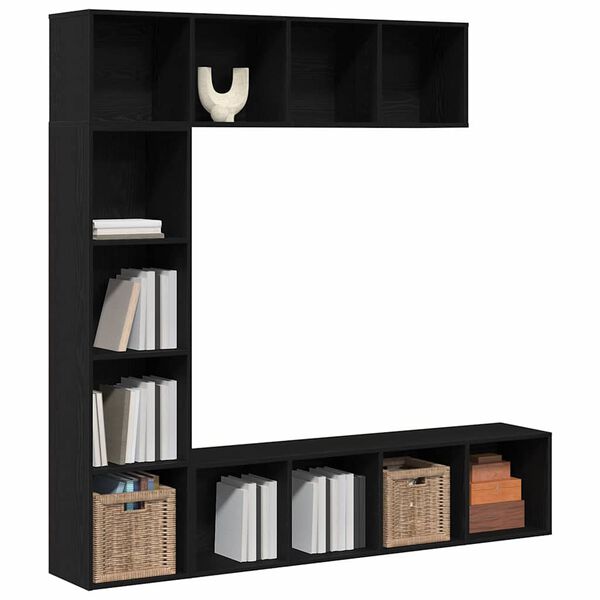 vidaXL B&uuml;cherregal 3 pcs Schwarz Eichen-Optik 36 x 30 x 143 cm