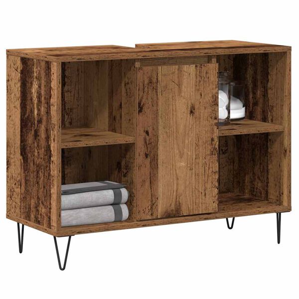 vidaXL Badezimmerschrank mit Tür Altholz 80 x 33 x 60 cm Holzwerkstoff