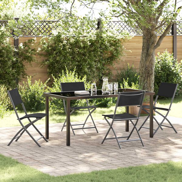 vidaXL Garten Essgruppe 5 pcs Schwarz Pulverbeschichteter Stahl