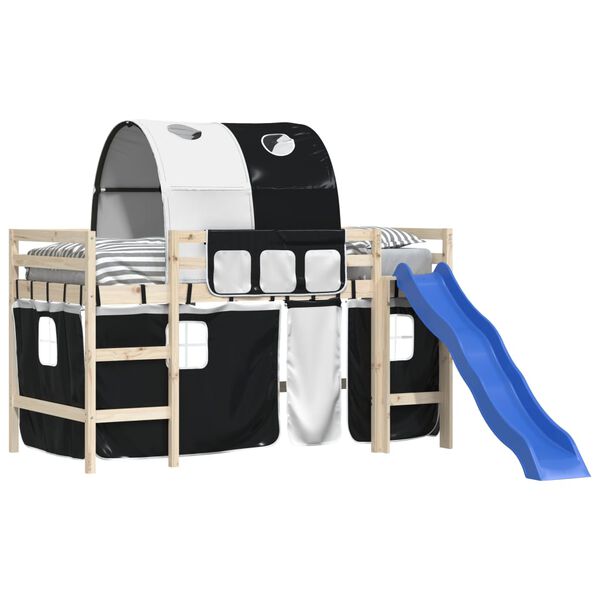 vidaXL Vorh&auml;nge f&uuml;r Hochbett mit Tunnel Wei&szlig; und Schwarz Polyester