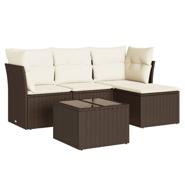 vidaXL 5-tlg. Garten-Sofagarnitur mit Kissen Braun Poly Rattan