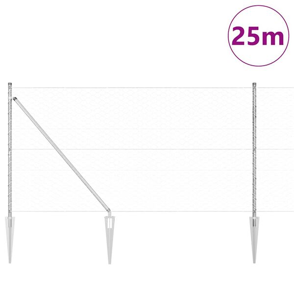 vidaXL Zaunpfosten Silber 25 x 1,4 m (50 mm Mesh) Stahl