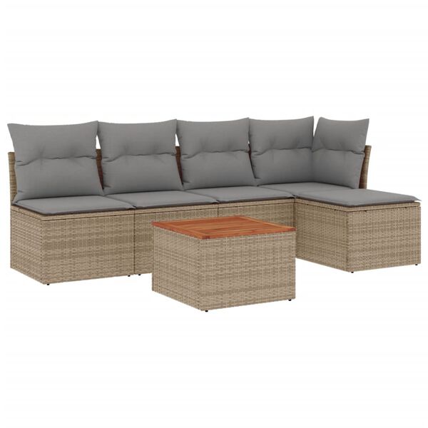 vidaXL 6-tlg. Garten-Sofagarnitur mit Kissen Beige Poly Rattan