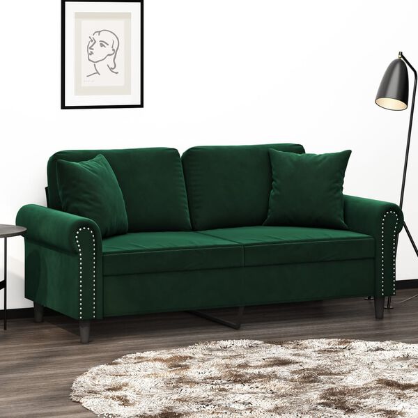 vidaXL 2-Sitzer-Sofa mit Kissen Dunkelgr&uuml;n 140 cm Samt