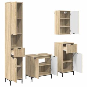 vidaXL Badezimmerm&ouml;bel-Set mit T&uuml;r Sonoma-Eiche Holzwerkstoff, Metall