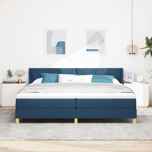 vidaXL Boxspringbett mit Matratze Blau 200 x 200 cm Polyester