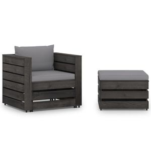 vidaXL 2-tlg. Garten-Lounge-Set mit Kissen Grau Impr&auml;gniertes Holz