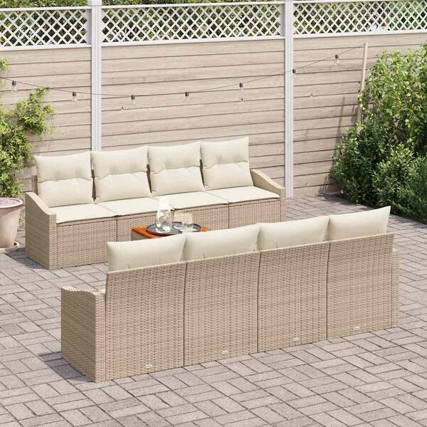 vidaXL Gartensofa-set mit Speicher 9 pcs Beige und Creme Poly-Rattan