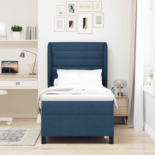vidaXL Boxspringbett mit Matratze mit Kopfteil Blau 90 x 190 cm Stoff