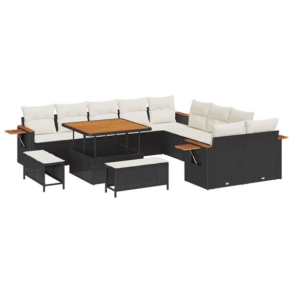 vidaXL Gartensofa-set mit Kissen 17 pcs Schwarz und Creme Poly-Rattan