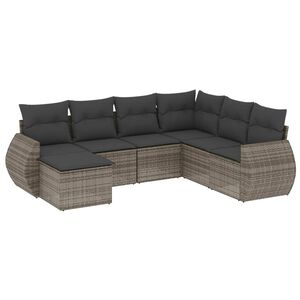 vidaXL 7-tlg. Garten-Sofagarnitur mit Kissen Grau Poly Rattan