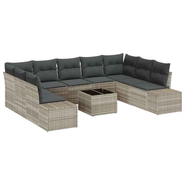vidaXL Gartensofa-set mit Kissen 9 pcs Hellgrau Polyrattan