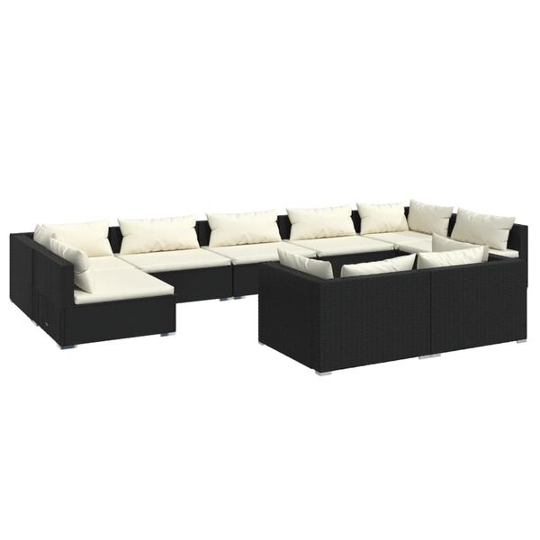 vidaXL 9-tlg. Garten-Lounge-Set mit Kissen Schwarz Poly Rattan