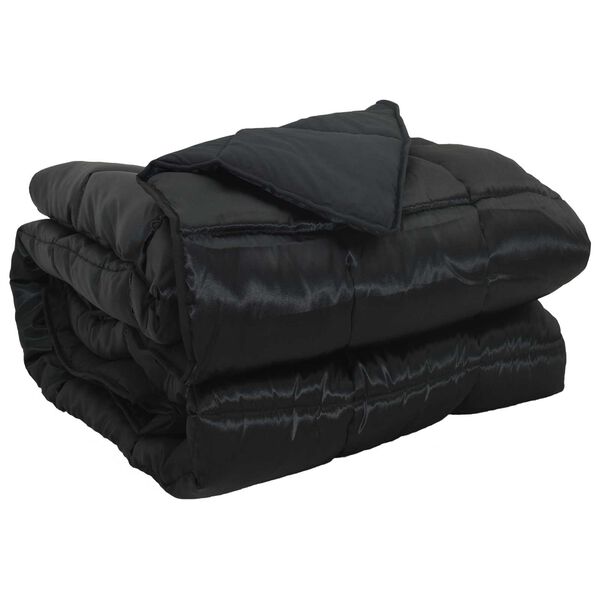 vidaXL Ganzjahresbettdecke Schwarz 220 x 155 cm Satin und Mikrofaser