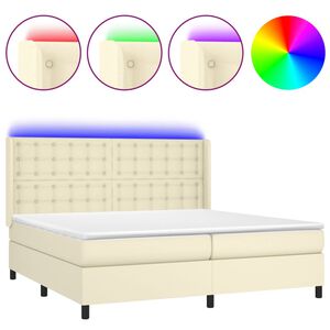 vidaXL Boxspringbett mit Matratze & LED Creme 200x200 cm Kunstleder