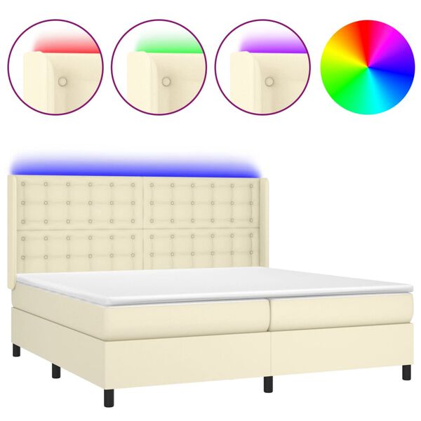 vidaXL Boxspringbett mit Matratze & LED Creme 200x200 cm Kunstleder