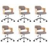 vidaXL Drehbare Esszimmerst&uuml;hle 6 Stk. Taupe Bugholz und Stoff