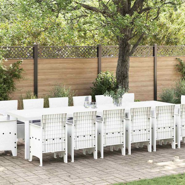 vidaXL Garten Essgruppe 15 pcs Wei&szlig; Polt Rattan