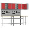 vidaXL Arbeitsschrankset mit Regal mit Speicher 10 Stk. Rot und Grau