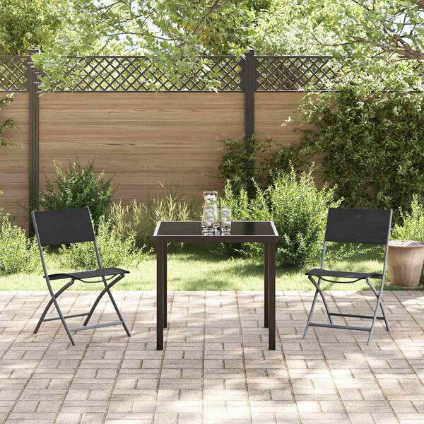 vidaXL Garten Essgruppe 3 pcs Schwarz Pulverbeschichteter Stahl