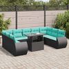 vidaXL 10-tlg. Garten-Sofagarnitur mit Kissen Schwarz Poly Rattan