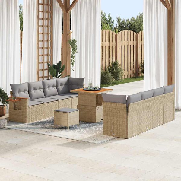 vidaXL Gartensofa-set mit Kissen 12 pcs Beige und Hellgrau Poly-Rattan
