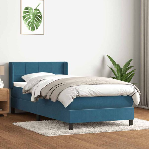 vidaXL Boxspringbett mit Matratze Dunkelblau 100x210 cm Samt