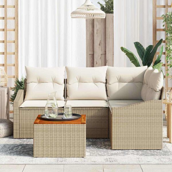 vidaXL Gartensofa-set mit Kissen 5 pcs Beige Poly-Rattan