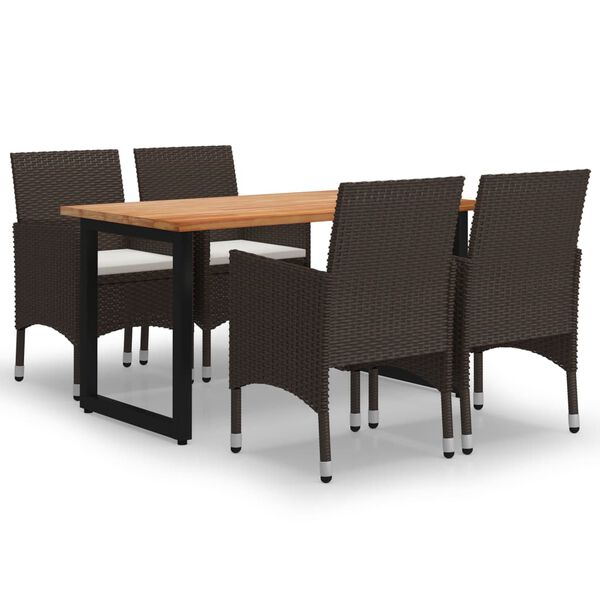 vidaXL 5-tlg. Garten-Essgruppe mit Kissen Poly Rattan Braun