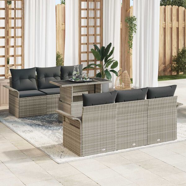 vidaXL Gartensofa-set mit Kissen 7 pcs Hellgrau Poly-Rattan