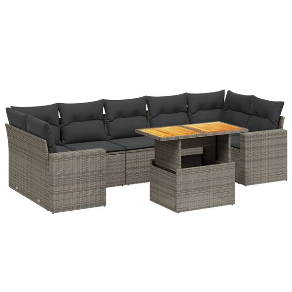 vidaXL 8-tlg. Garten-Sofagarnitur mit Kissen Grau Poly Rattan