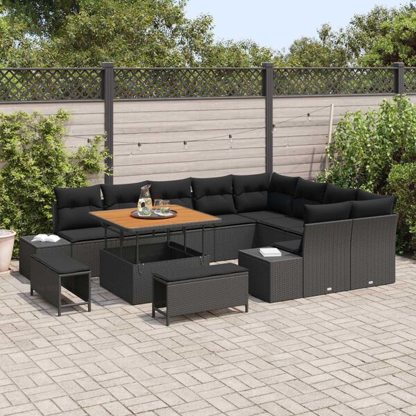 vidaXL Garten-Sofa-Set mit Speicher 12 pcs Schwarz Poly Rattan