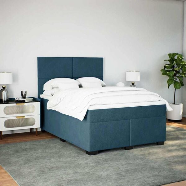 vidaXL Boxspringbett mit Matratze Blau 140x190 cm Samt