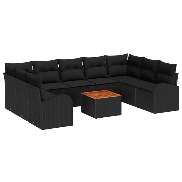 vidaXL Gartensofa-set mit Kissen 10 pcs Schwarz Poly-Rattan