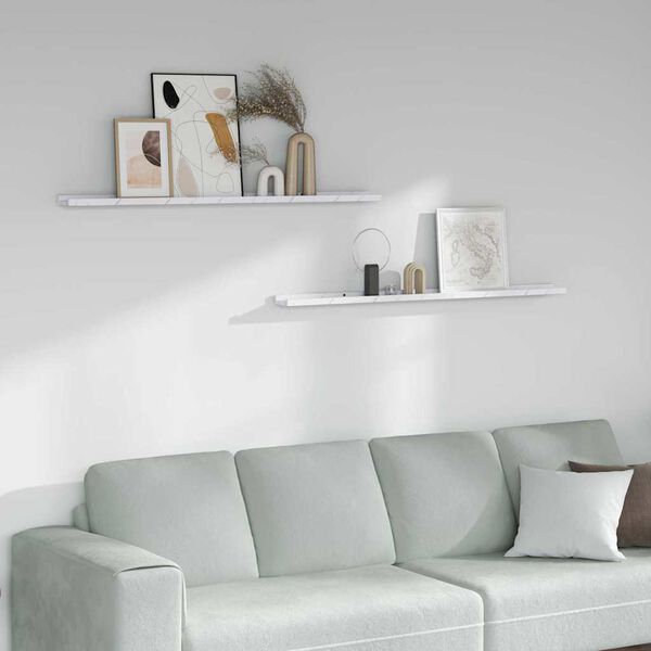 vidaXL Wandregal 2 pcs Wei&szlig; Marmor 115 x 9 x 3 cm Holzwerkstoff