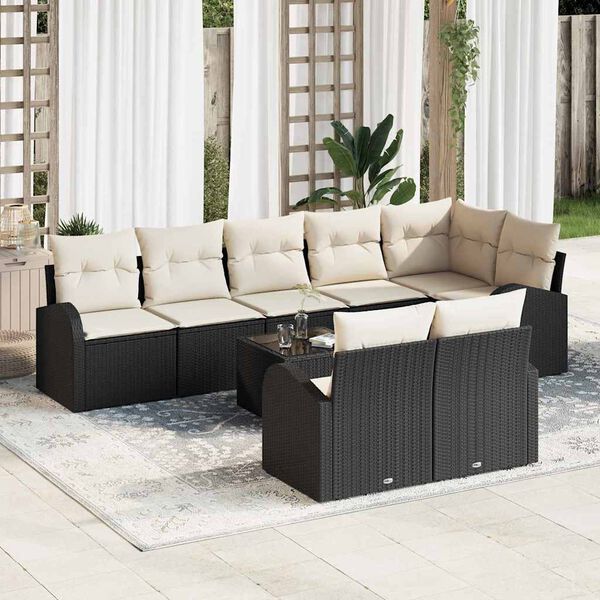 vidaXL Gartensofa-set Schwarz und Creme 55 x 55 x 37 cm Poly-Rattan