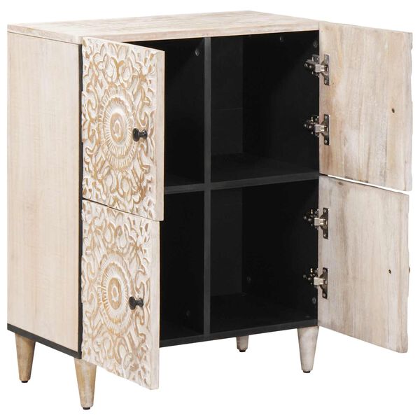 vidaXL Sideboard mit Speicher Wei&szlig; 60 x 33,5 x 75 cm Massivholz Mango