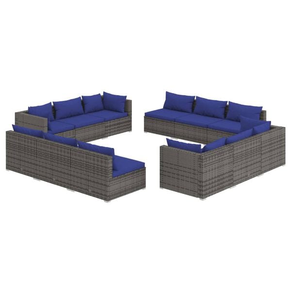 vidaXL 12-tlg. Garten-Lounge-Set mit Kissen Poly Rattan Grau