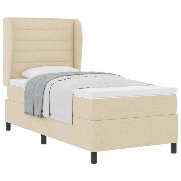 vidaXL Boxspringbett mit Matratze mit Kopfteil Creme 90 x 190 cm Stoff