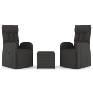vidaXL 3-tlg. Garten-Lounge-Set Schwarz Poly Rattan & Stahl