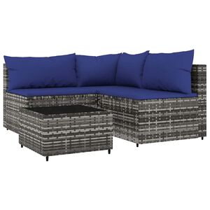 vidaXL 4-tlg. Garten-Lounge-Set mit Kissen Grau Poly Rattan