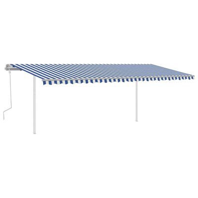 vidaXL Gelenkarmmarkise Einziehbar mit Pfosten 6x3 m Blau und Weiß