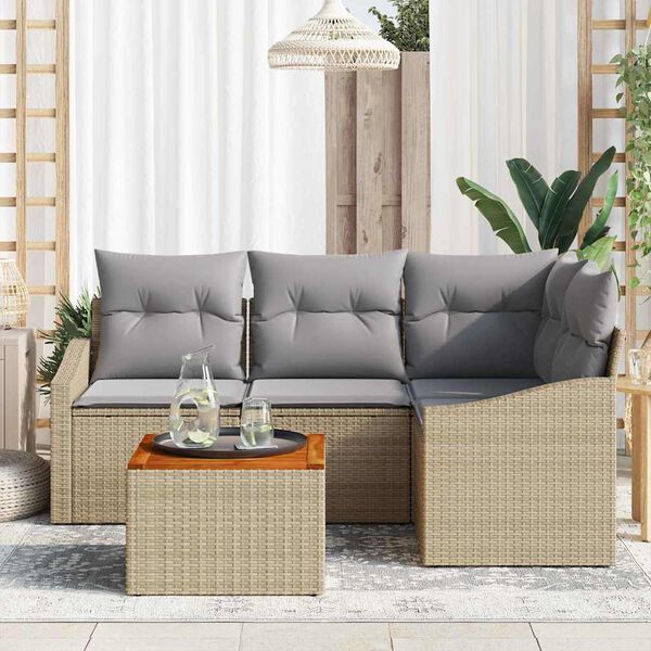 vidaXL Gartensofa-set mit Kissen 5 pcs Beige Poly-Rattan