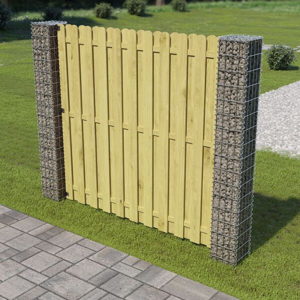 vidaXL Gartenzaun mit Gabionen-Pfosten Kiefernholz 180x180 cm